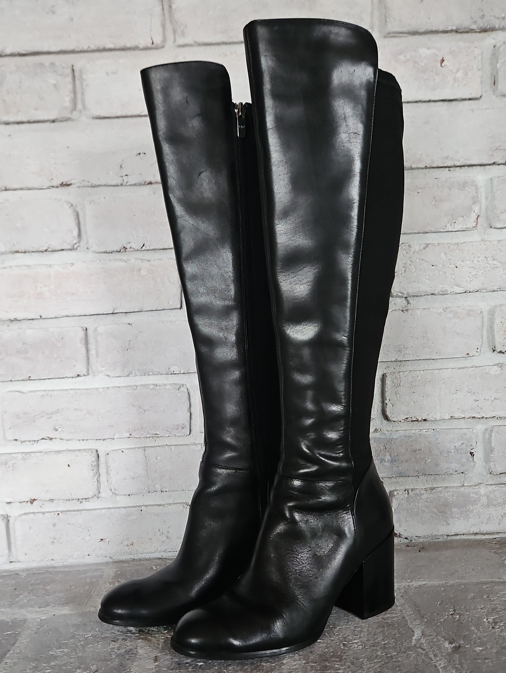 Marc Fisher Lacole Block-Heel Boots Black Leather 7.5M